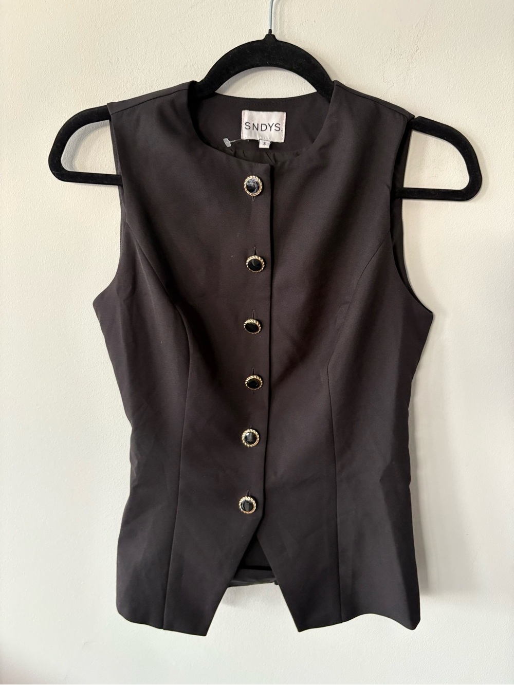REVOLVE SNDYS Black Sleeveless Button Front Vest cinched waist small